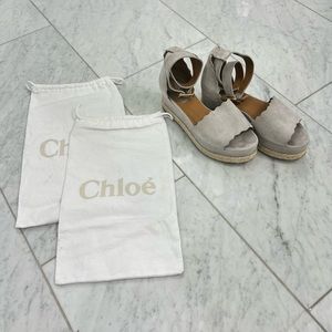 Chloe Sz 38 Open Toe Wedge Suede Sandals
